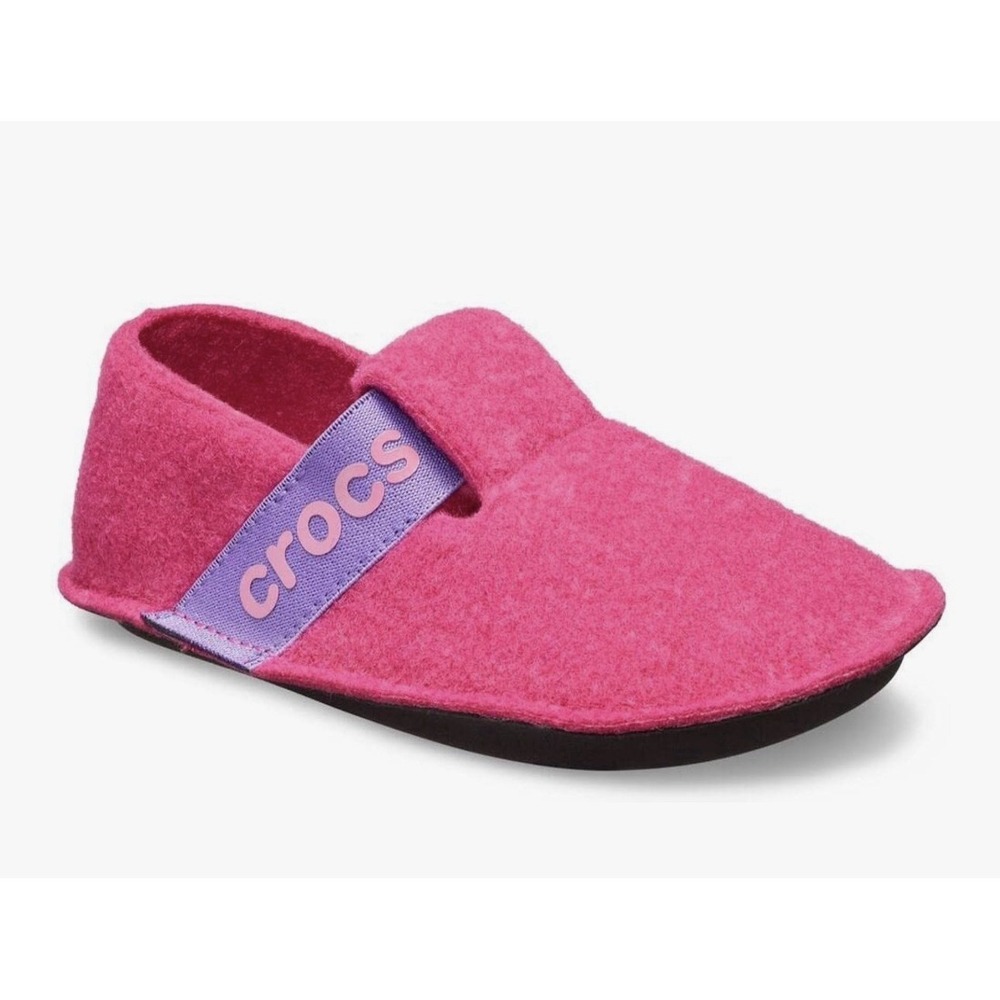 Crocs Kids Size 13 Classic Slippers Candy Pink Fuzzy House Shoes Relaxed Fit
